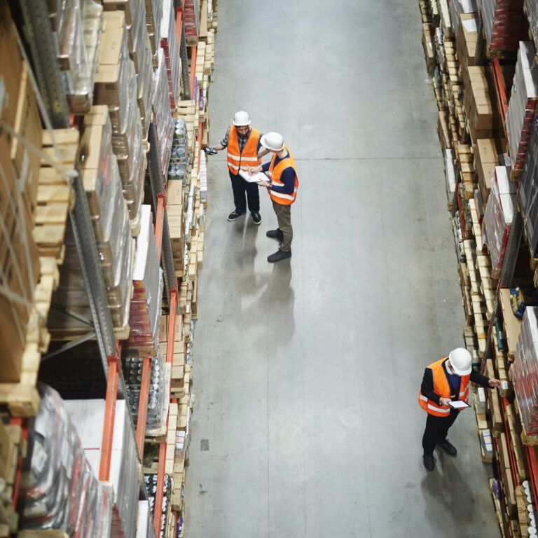 Birds eye view of workers in a warehouse
