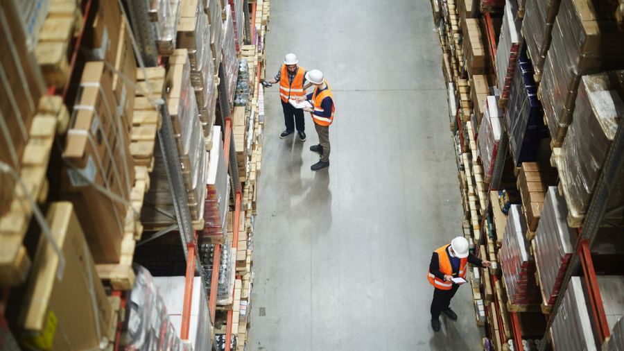 Birds eye view of workers in a warehouse
