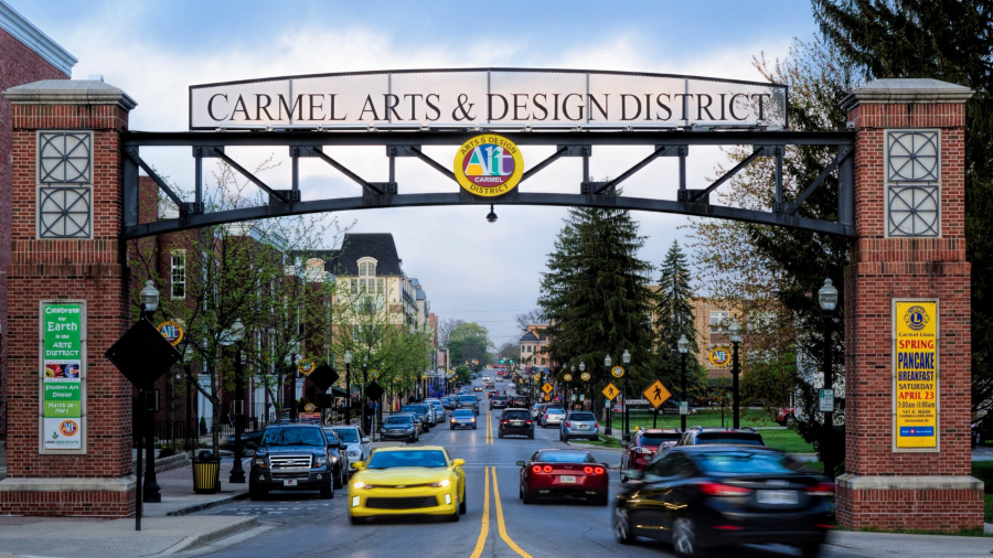 cars under a carmel sign