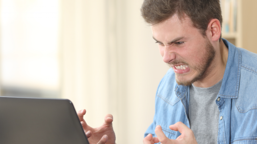a man on a computer