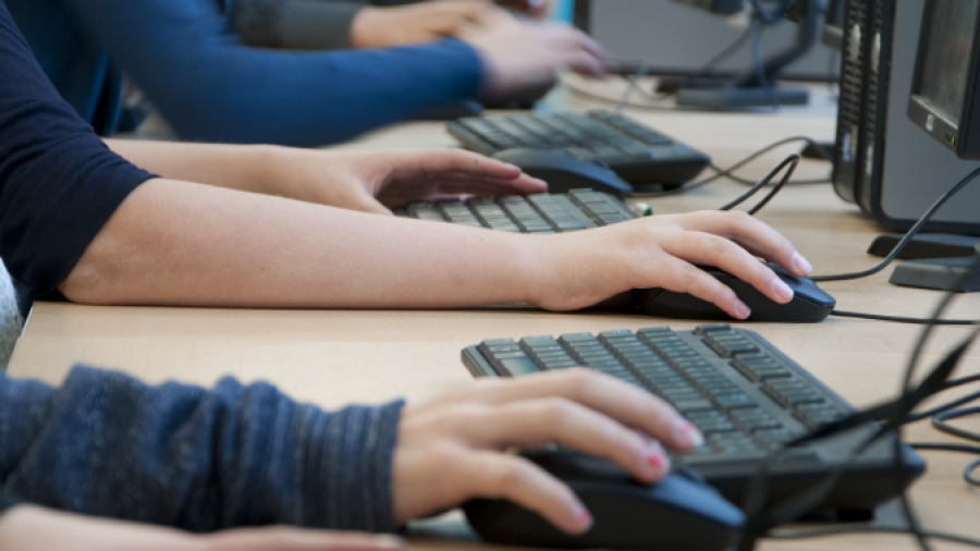 Workers at computers