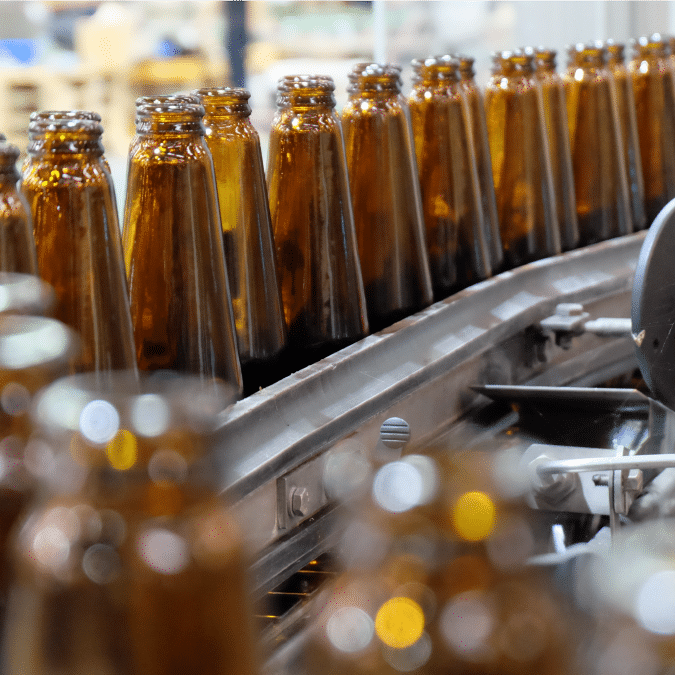 Beverages on an assembly line