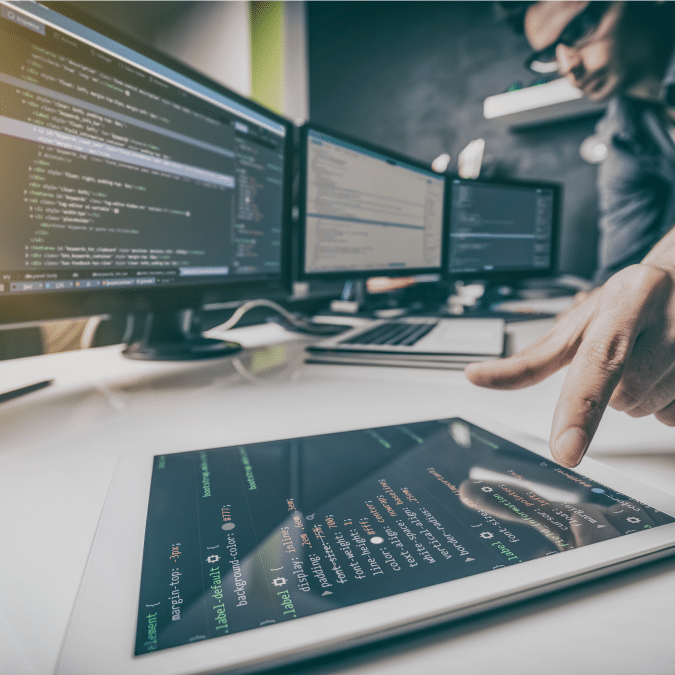 A consultant works on supply chain software implementation.