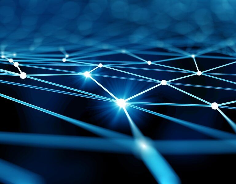 Blue virtual technology background with lines and grids