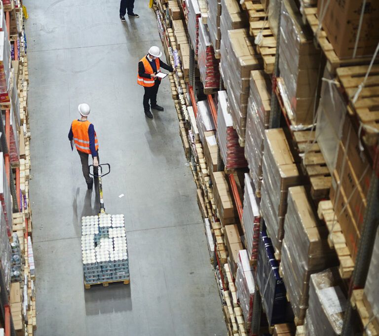 Birds eye view of workers in a warehouse