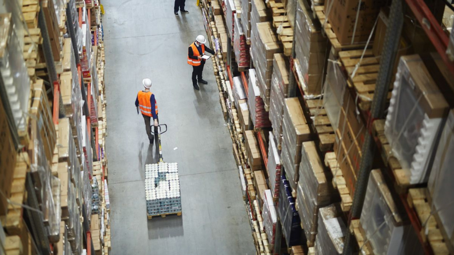 Birds eye view of workers in a warehouse