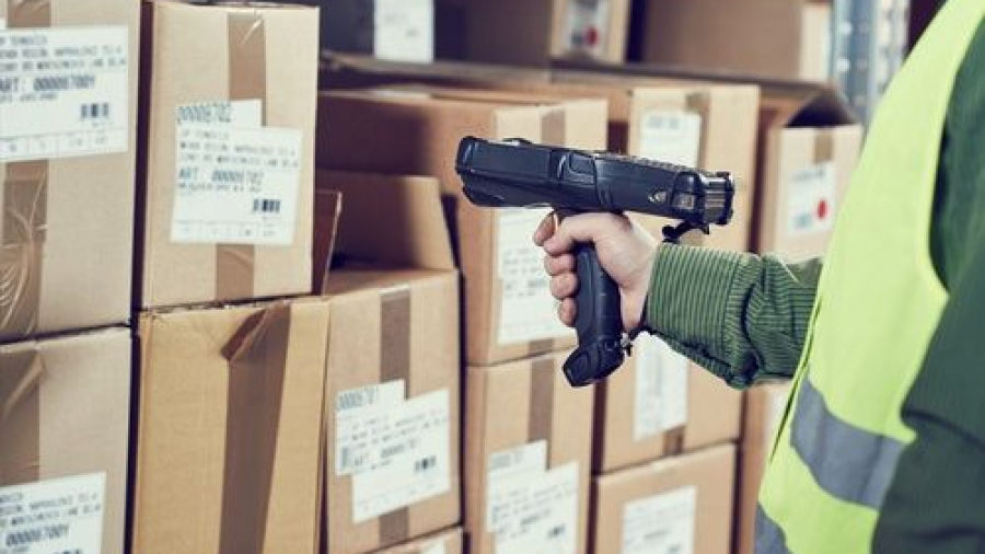 A package being scanned