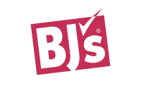 The BJs Wholesale Club logo, featuring bold white letters BJs on a red, tilted rectangle background with a check mark integrated into the design.