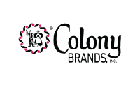 Colony Brands, Inc. logo featuring a stylized illustration of a colonial couple inside a red and black circular border, next to the company name in bold black font.