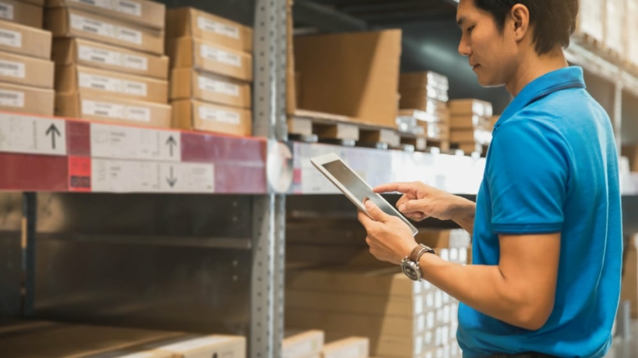 An employee working in a growing microfulfilment center