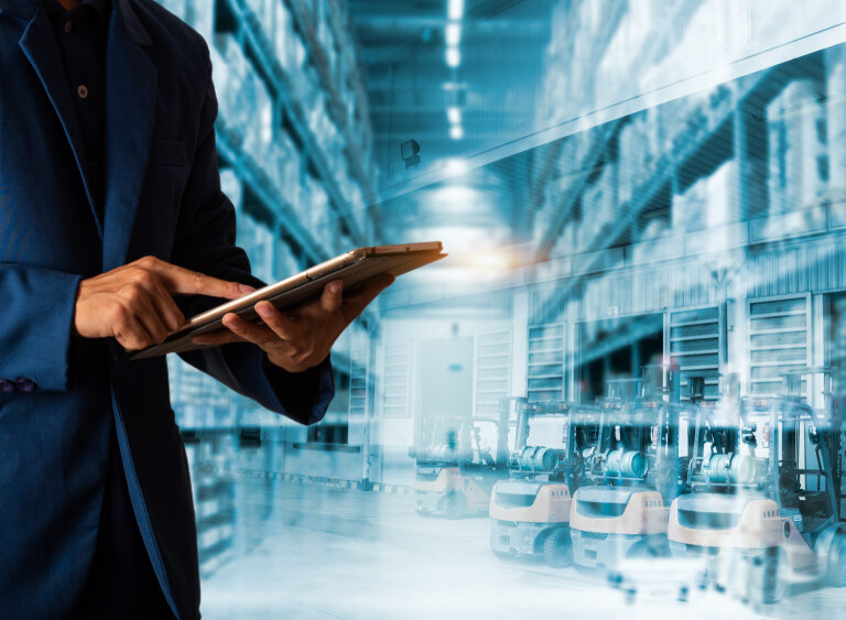 a supply chain planning consultant types on an ipad