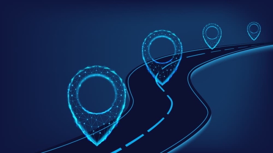 Navigation,Concept.,Logistic,Concept.,Road,With,Polygonal,Pointers.,Blue,Background