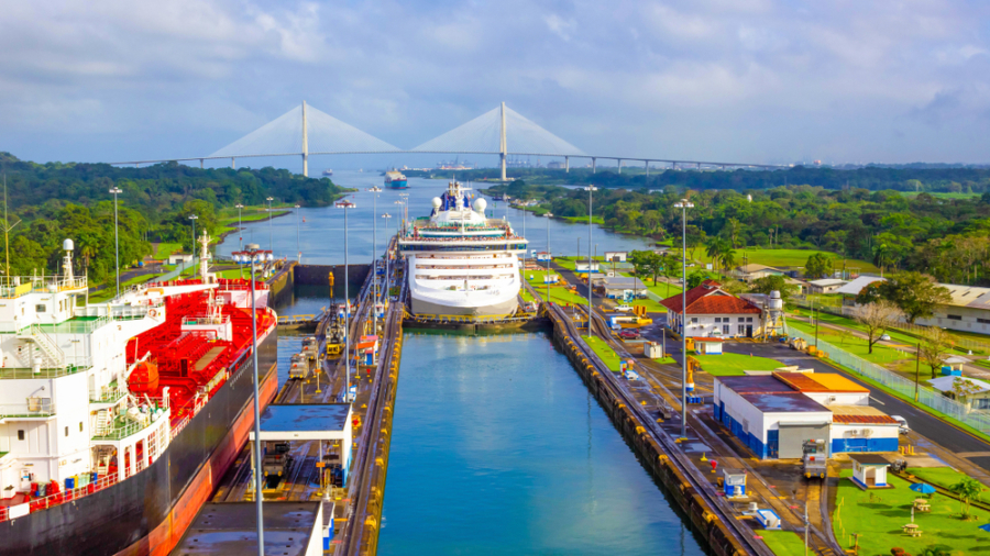 View,Of,Panama,Canal,From,Cruise,Ship,At,Panama
