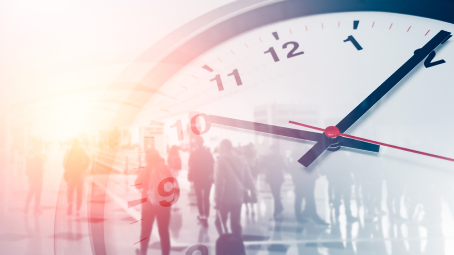 Business,Times,Concept,People,Walking,Overlay,With,Time,Clock