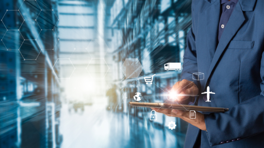 Businessman,Manager,Using,Tablet,Check,And,Control,For,Workers,With