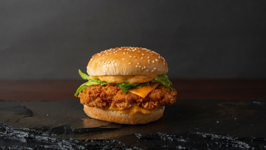 Crispy,Cheesy,Chicken,Patty,Burger,With,Fries,And,Dips,Meal