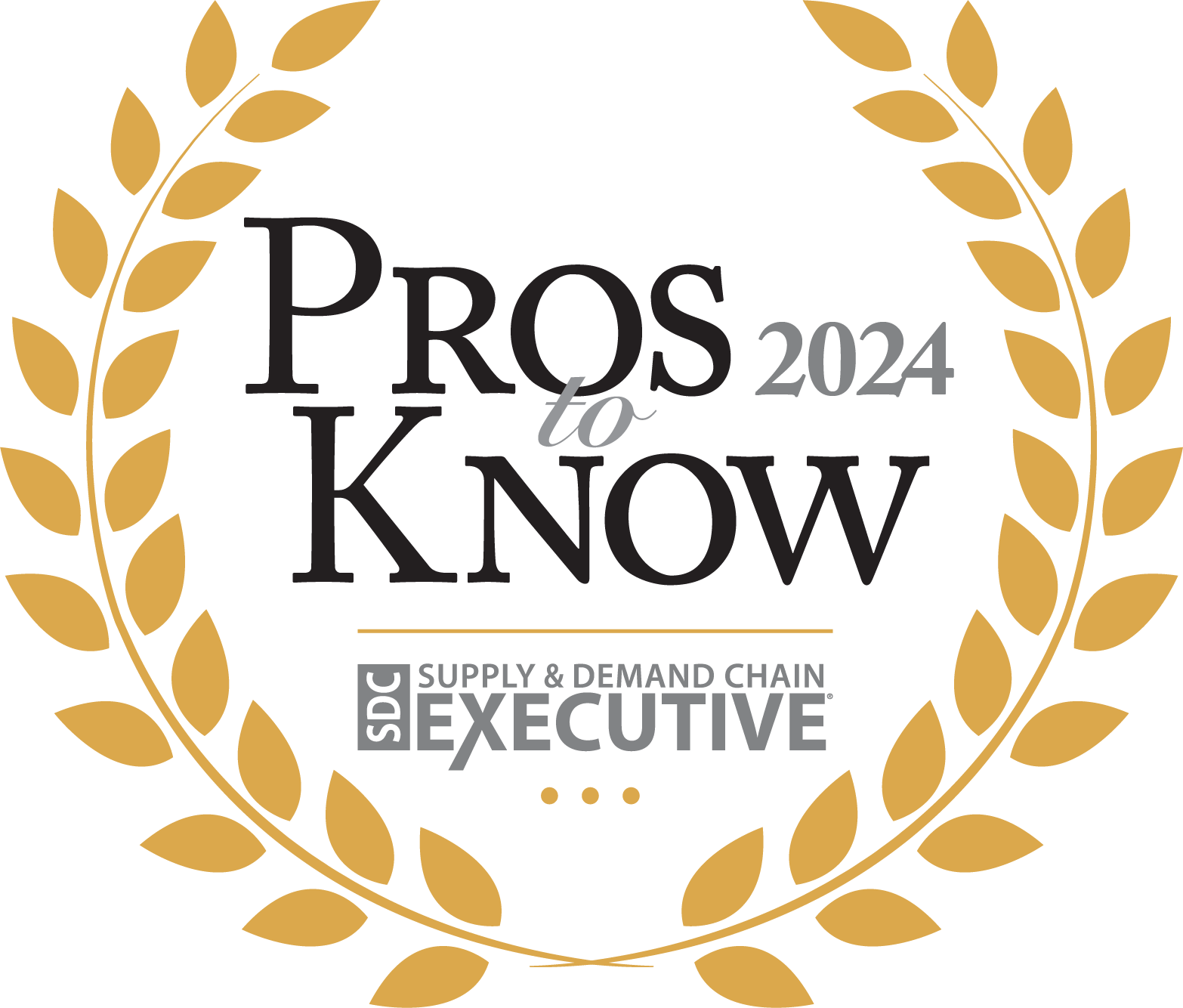 A gold laurel wreath surrounds the text Pros to Know 2024 above the SDC Supply & Demand Chain Executive logo, representing a recognition award.