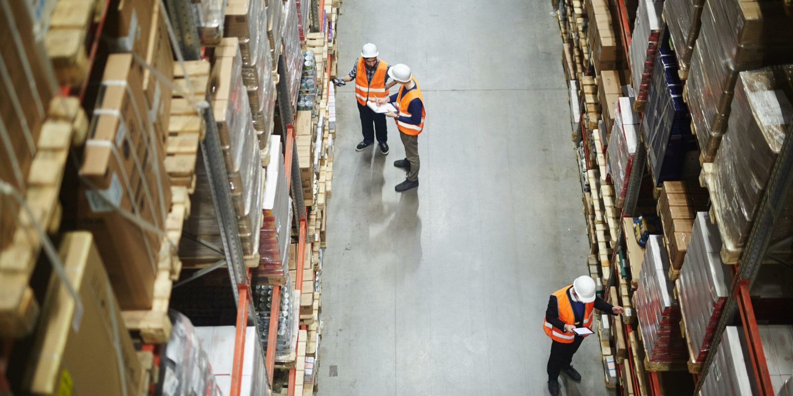 Birds eye view of workers in a warehouse