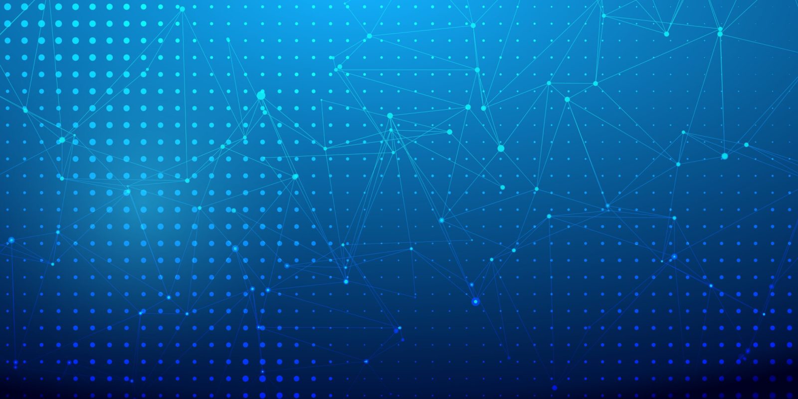 Blue digital abstract background with a gradient, dotted pattern, and interconnected lines and nodes, evoking a technological web inspired by Microsoft’s innovative network solutions.