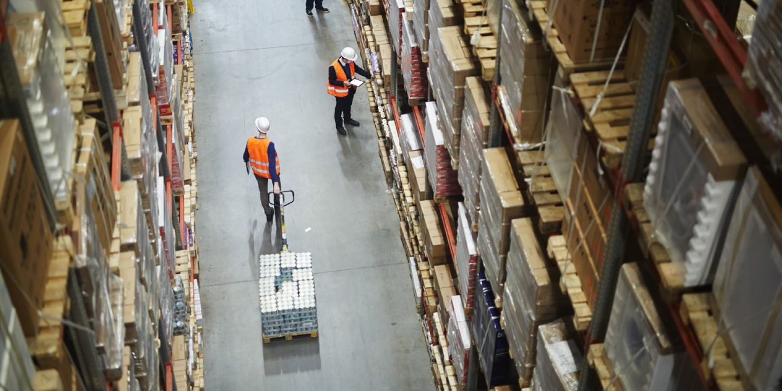 Birds eye view of workers in a warehouse