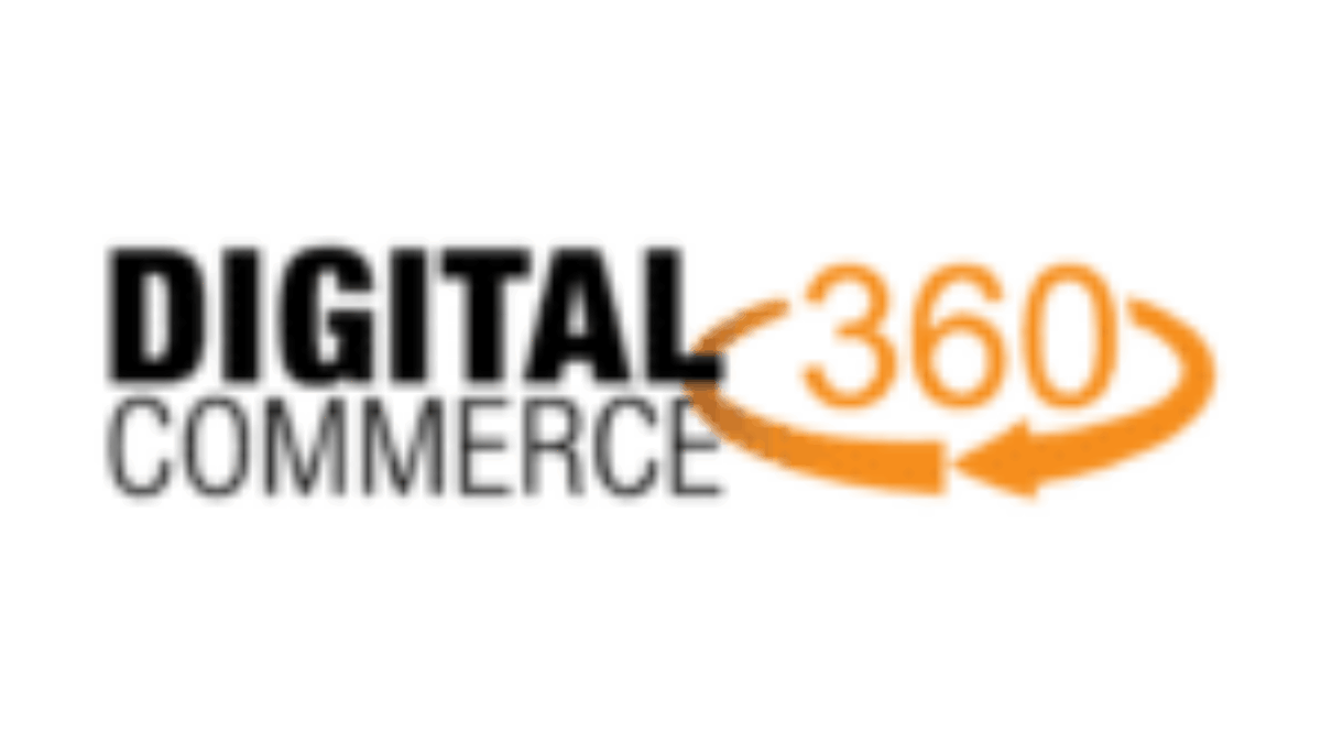 Logo with the words “DIGITAL COMMERCE” in black and “360” in orange, with two orange arrows forming a circular motion around the number 360.