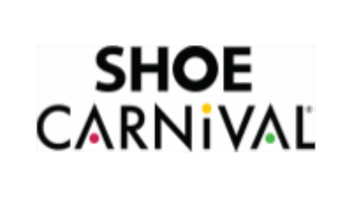 Shoe Carnival logo with the words Shoe Carnival in bold black letters; colorful dots appear in some of the letters: pink in C, yellow in I, and green in A of the word Carnival.