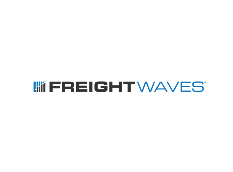 FreightWaves logo featuring a blue icon with vertical lines on the left, bold black text FREIGHT in the center, and blue text WAVES on the right, all on a white background.