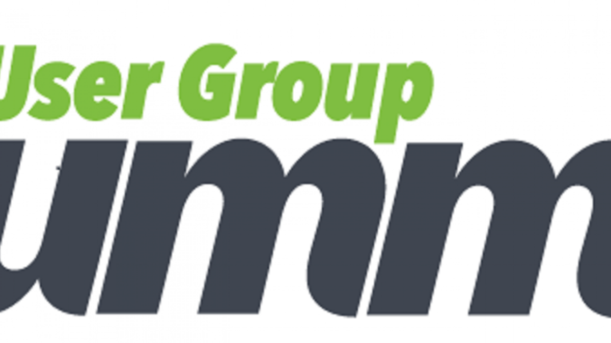 Logo with the words User Group Summit. User Group is in green text above the larger, dark bold word Summit on a white background.