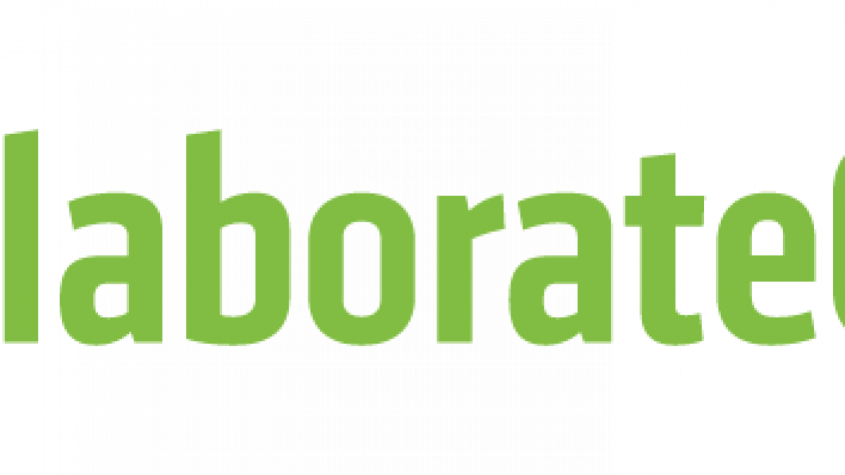 Green text reading CollaborateCanada with a circular network-style logo to the left, featuring three dots connected by lines. The background is light gray.