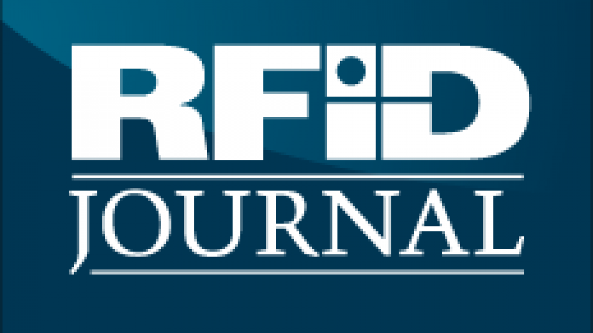 Logo for RFID Journal featuring bold white text RFID with a stylized I and D, and JOURNAL below in smaller white capital letters, set against a dark blue background.