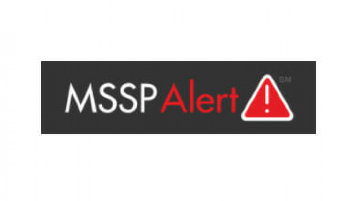 Logo with the text MSSP Alert featuring a red triangle with an exclamation mark, all on a black background.