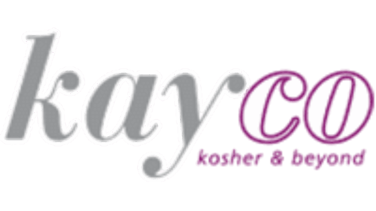 Kayco logo with kay in gray lowercase script and CO in purple uppercase script, reminiscent of microsoft azure's sleek look, with the tagline kosher & beyond in purple below.