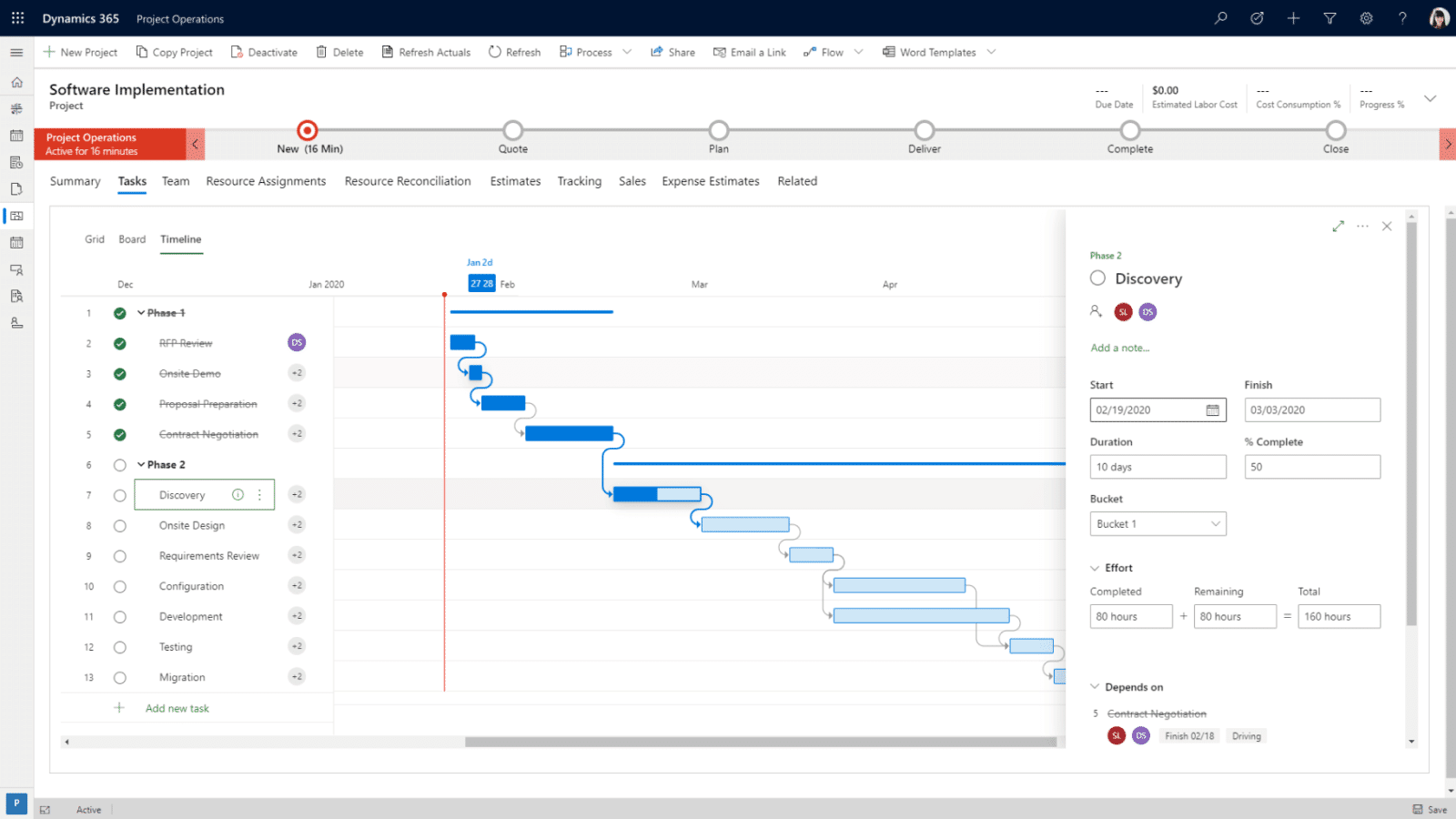 d365 project operations screen for project based customer service