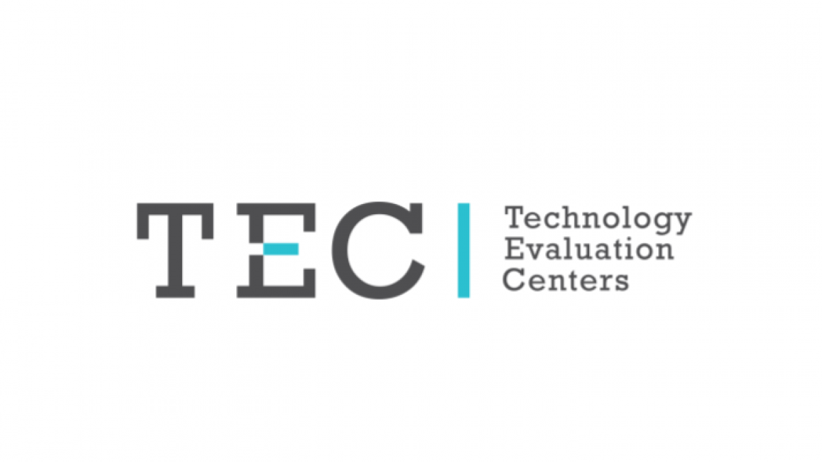 Logo for Technology Evaluation Centers. The large gray letters TEC appear on the left, with a small blue dash in the E. To the right, the words Technology Evaluation Centers are stacked, separated by a vertical blue line.