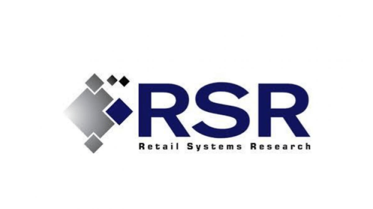 Logo for RSR (Retail Systems Research) featuring blue letters RSR and a geometric design of overlapping gray and blue squares on the left, with the text Retail Systems Research below.