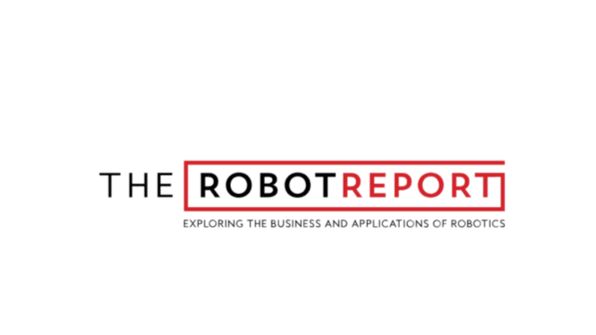 Logo for The Robot Report with the words ROBOT REPORT in bold, outlined in a red box. Below, smaller text reads: Exploring the business and applications of robotics.