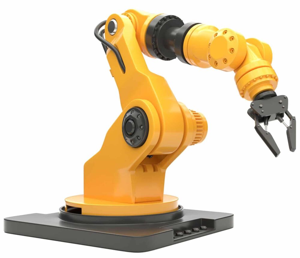 Robotic assembly arm helps with industrial robotic integration.