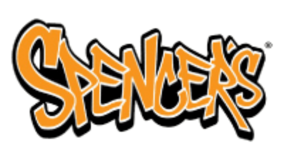 Logo for Spencers in bold, playful orange letters with a black outline on a white background.