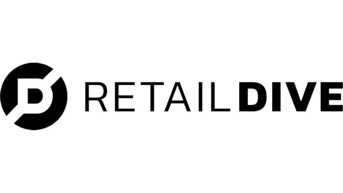 Retail Dive logo featuring a stylized D in a black circle to the left of the words RETAIL DIVE in bold, black, uppercase letters on a light gray background.