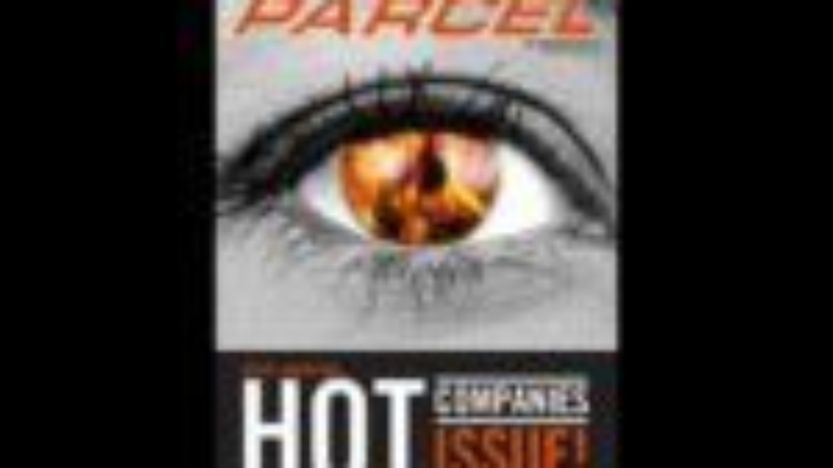 A magazine cover with a close-up of an eye, reflecting an image of fire. The cover reads PARCEL at the top and HOT COMPANIES ISSUE! at the bottom in bold, contrasting letters.
