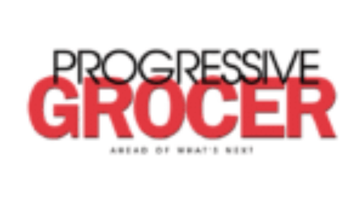Logo of Progressive Grocer with the words PROGRESSIVE in black and GROCER in large red letters; below is the tagline Ahead of Whats Next in smaller red text.