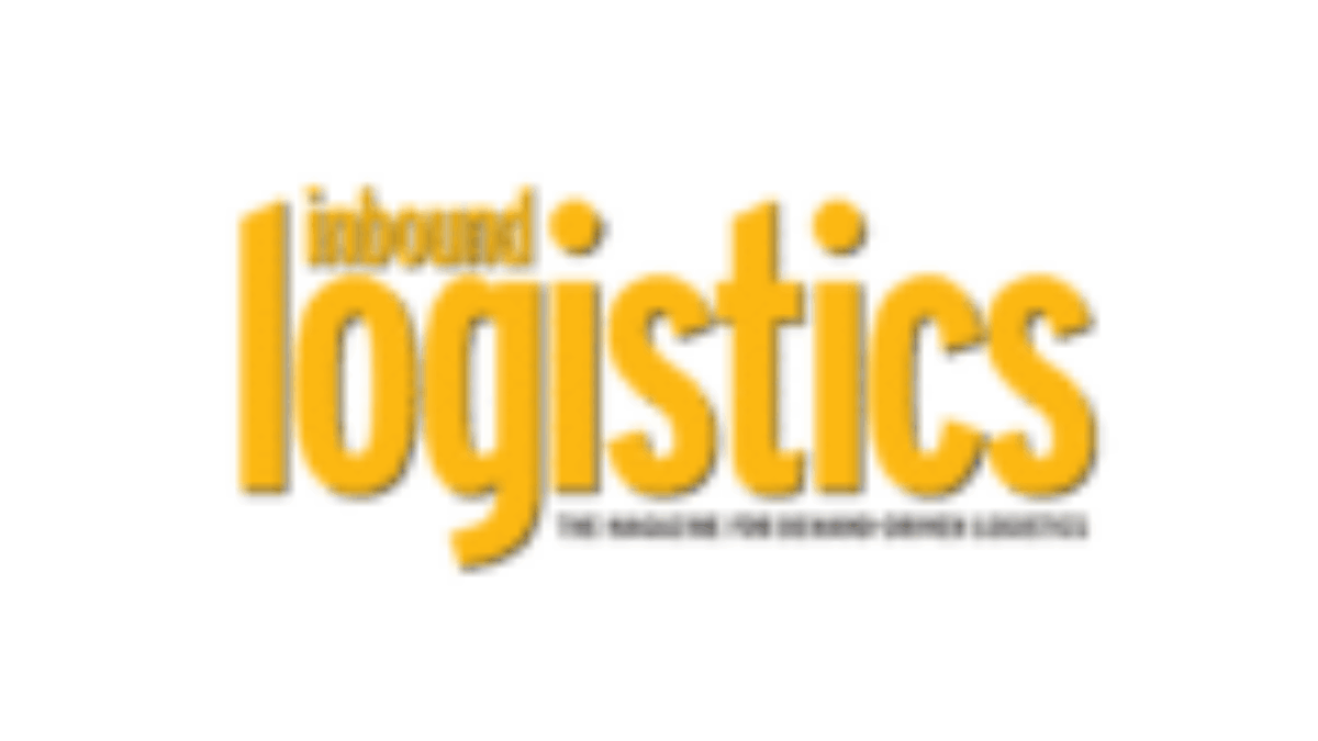 Logo for Inbound Logistics magazine with bold yellow text on a white background. The main text reads inbound logistics and the tagline below says THE MAGAZINE FOR DEMAND-DRIVEN LOGISTICS.