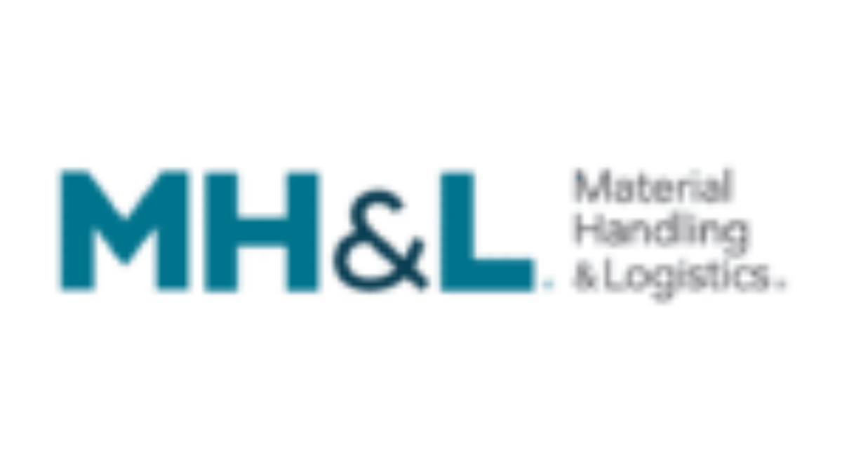 Logo for Material Handling & Logistics with the abbreviation MH&L in large blue letters on the left and the full name in smaller black text on the right. The background is white.
