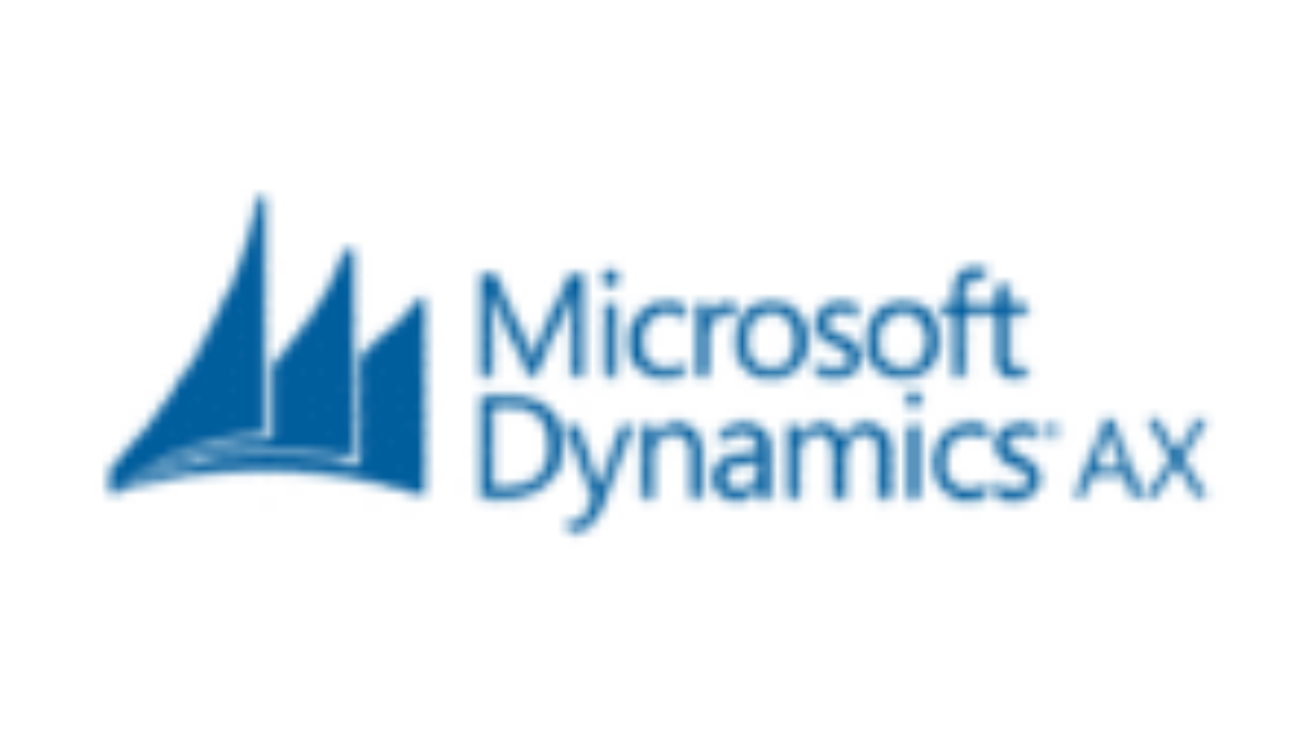 Microsoft Dynamics AX logo with three blue sail-like shapes on the left and the words Microsoft Dynamics AX in blue text on the right, all on a white background.