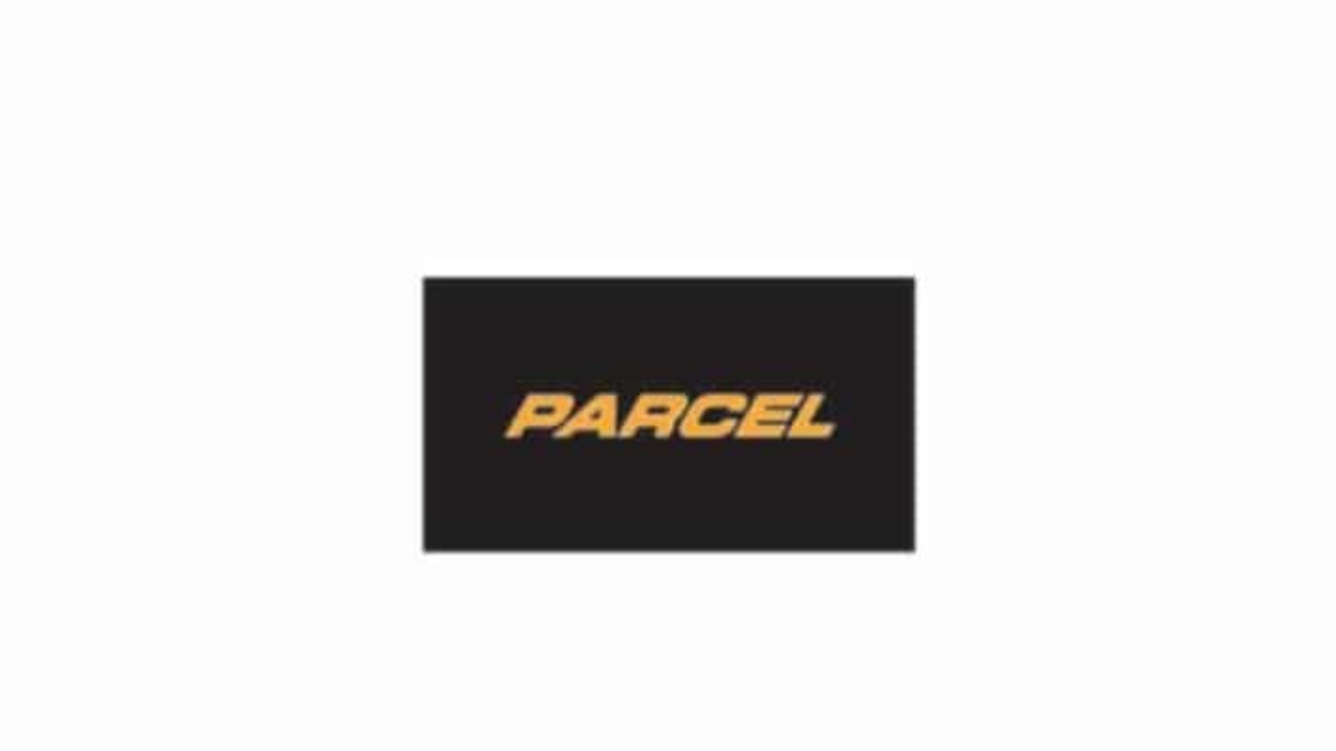 A black rectangle with the word PARCEL in bold, yellow-orange uppercase letters centered on a white background.