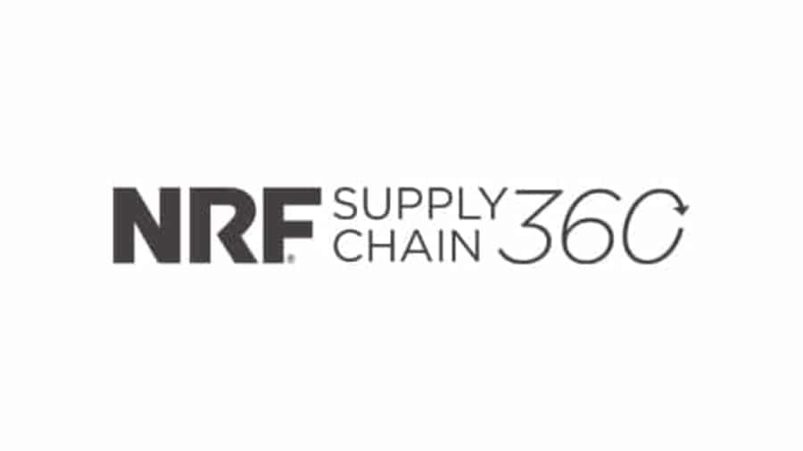NRF Supply Chain 360 logo in black text on a white background, with the number 360 featuring an arrow forming a circular motion around the zero.
