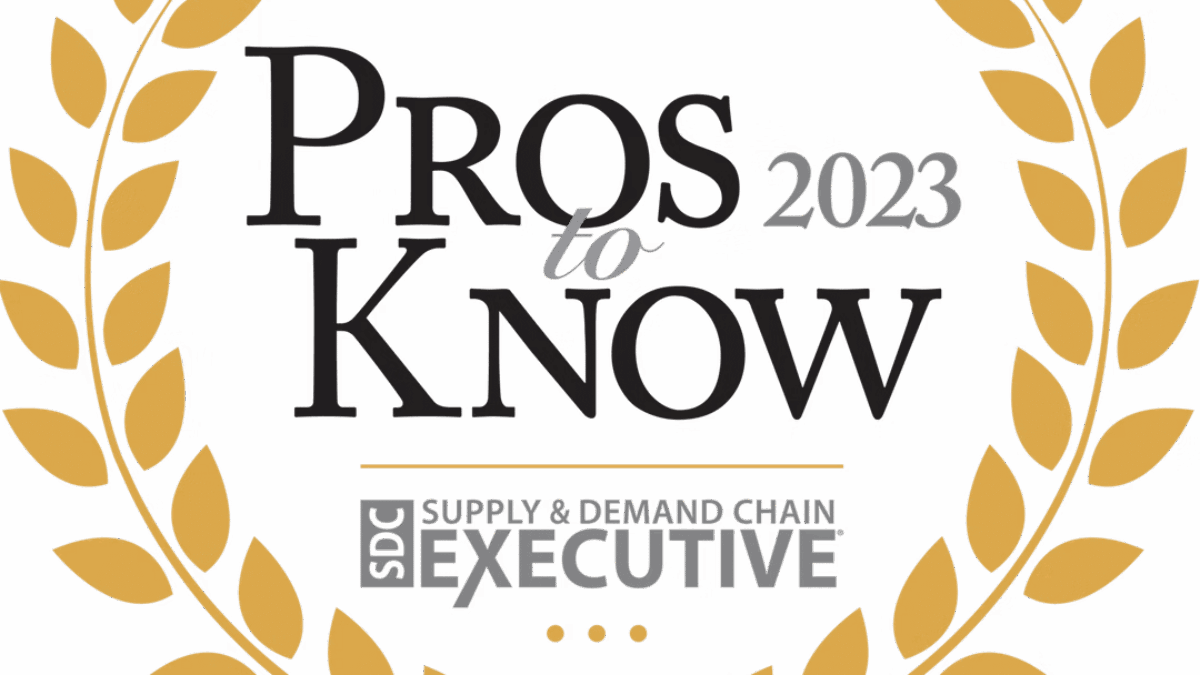 A gold laurel wreath surrounds the text Pros to Know 2023, with a logo below reading SDC Supply & Demand Chain Executive.