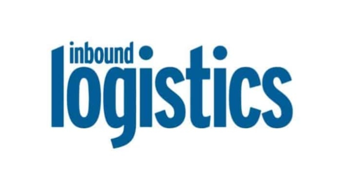 The image displays the words inbound logistics in bold blue letters on a white background.