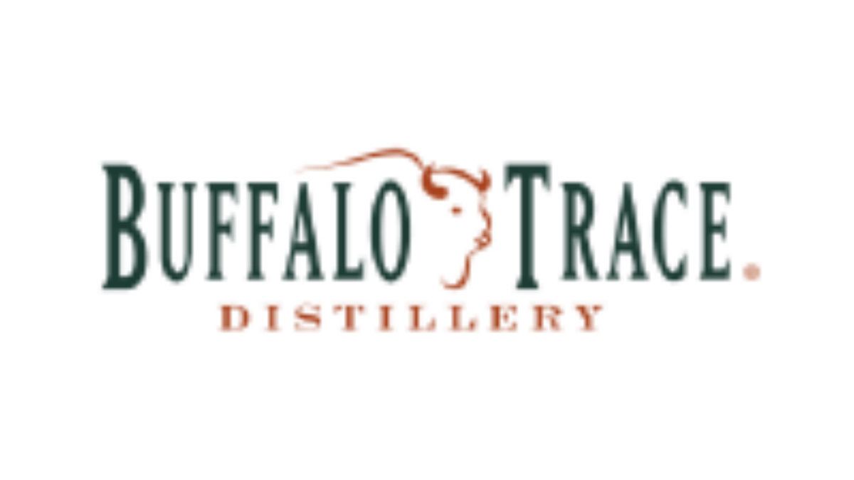Buffalo Trace Distillery logo with dark green text and the outline of a buffalo’s head in orange above the word Trace. The word Distillery appears below in orange capital letters.