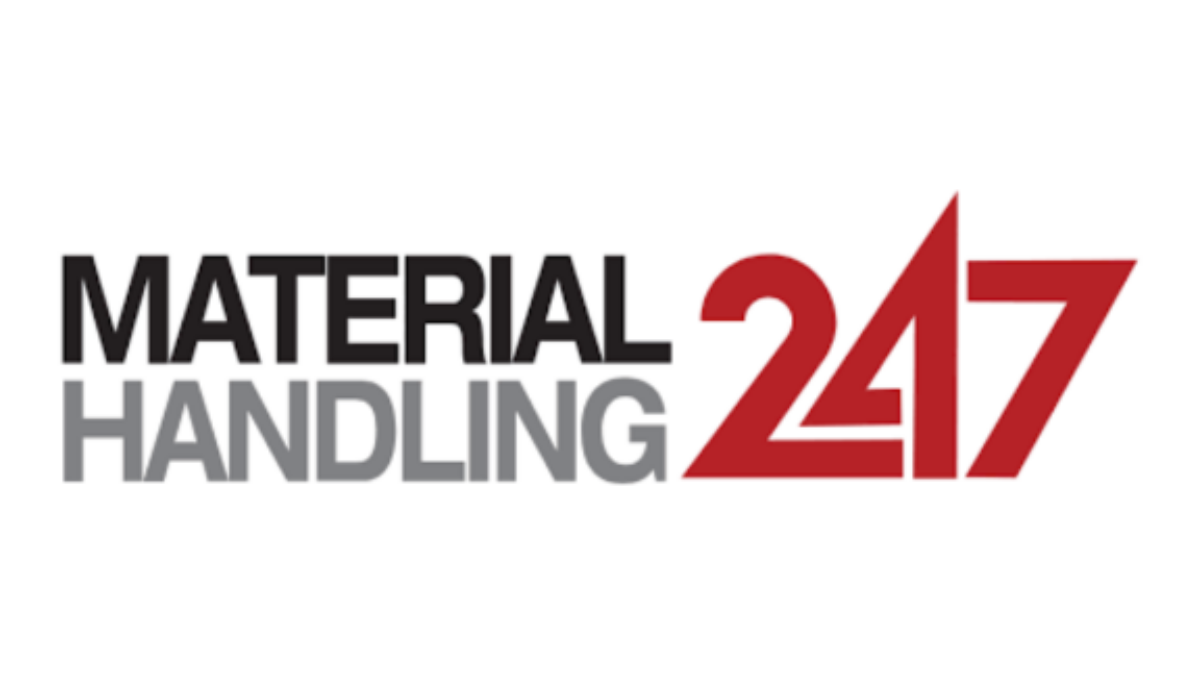 Logo with the words Material Handling in black and gray text, followed by large red numbers 247 written together, representing Material Handling 24/7.